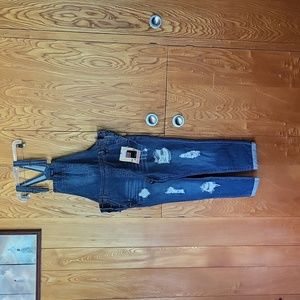 Angel Kiss distressed denim overalls